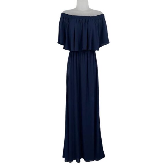Show Me Your Mumu Hacienda Off The Shoulder Maxi Dress Rich Navy Crisp Size XXS - Picture 11 of 16